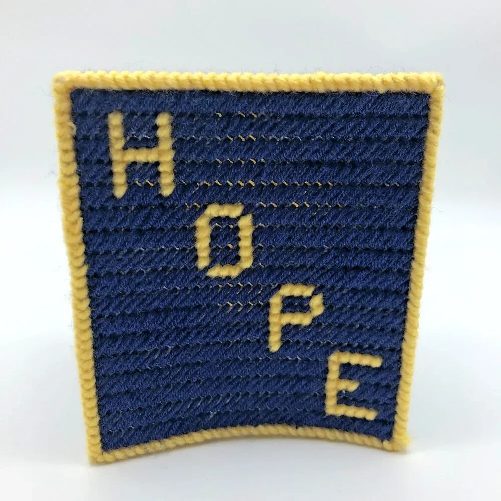 Handmade Needlepoint Kleenex Tissue Box Cover Christian Cross Faith Hope Love